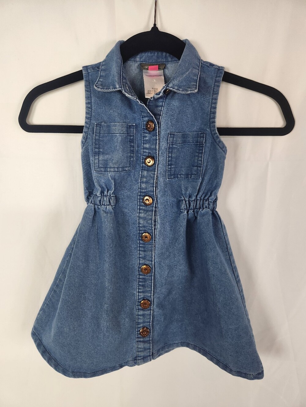 Vince Camuto Girls 3T Denim Shirt Dress Button Front Sleeveless Blue Chambray